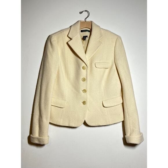 Lauren Ralph Lauren Women's Cream Wool Blend Button Down Blazer Jacket 12 - Picture 1 of 8